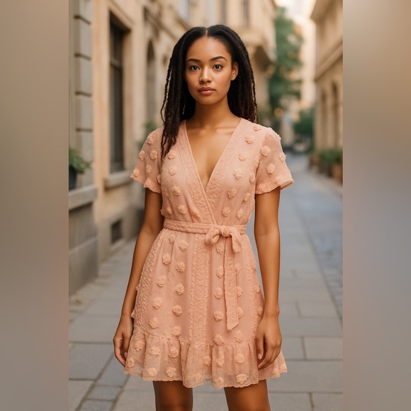 Shein Pink Embroidered Mini Dress Size Medium - Picture 1 of 10